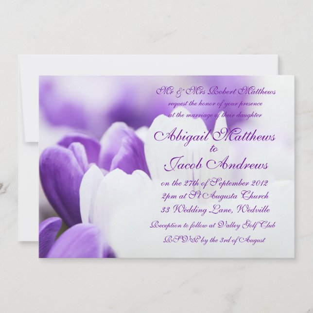 Purple And White Tulip Flowers Wedding Invitation (Front)