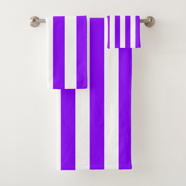 Purple and White Vertical Stripes Bath Towel Set (Insitu)
