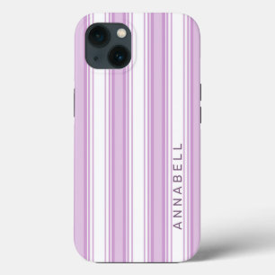 Purple and white vertical stripes custom name iPhone 13 case