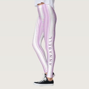 Purple and white vertical stripes custom name leggings