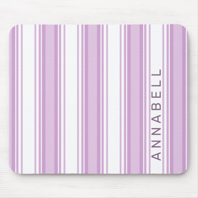 Purple and white vertical stripes custom name mouse pad (Front)