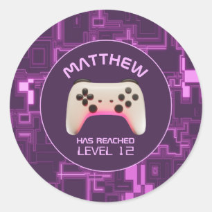 Purple and White Video Game Controller Classic Round Sticker