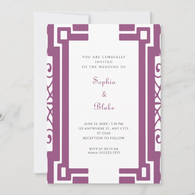 Purple and White Vintage Art Deco Wedding Invitation (Front)