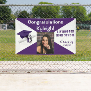Purple and White Vinyl Graduation Photo Banner