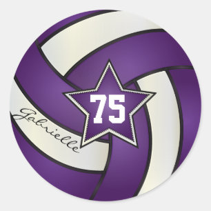 Purple and White Volleyball   DIY Name & Number Classic Round Sticker
