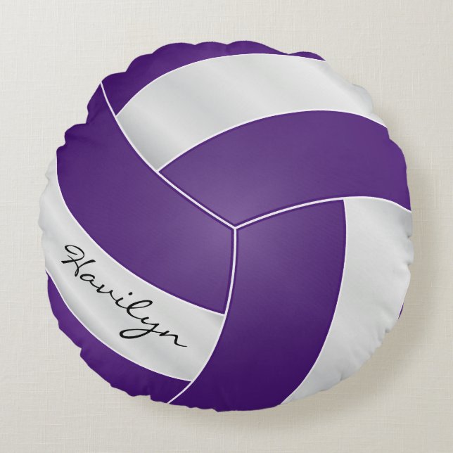 Purple and White Volleyball | DIY Name Round Cushion (Front)