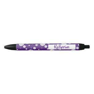 Purple and White Volleyball Pattern Black Ink Pen