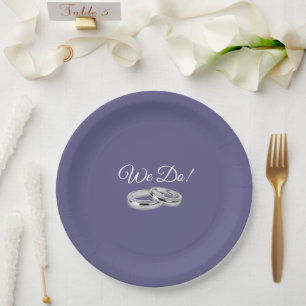 Purple and White-We Do--Wedding Rings- Paper Plate