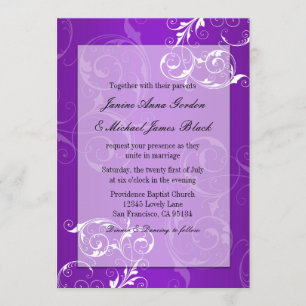 Purple and White wedding invitation