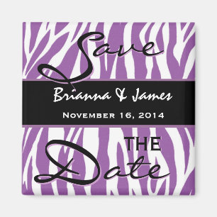 Purple and White Zebra Wedding Save the Date Magnet