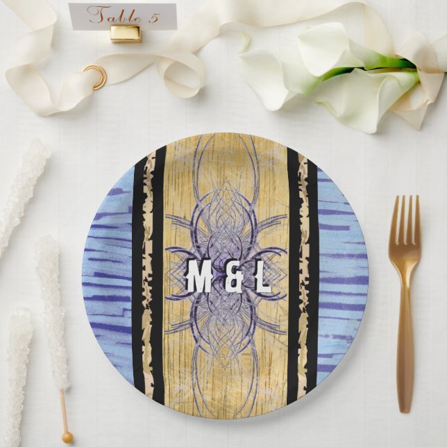 Purple and Wood Abstract by Alexandra Cook Paper Plate (Wedding)