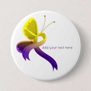 Purple and Yellow Awareness Ribbon Butterfly 7.5 Cm Round Badge