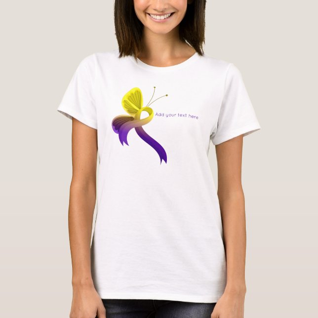 Purple and Yellow Awareness Ribbon Butterfly T-Shirt (Front)