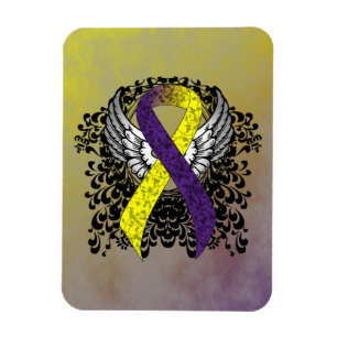 Purple and Yellow Awareness Ribbon with Wings Magnet