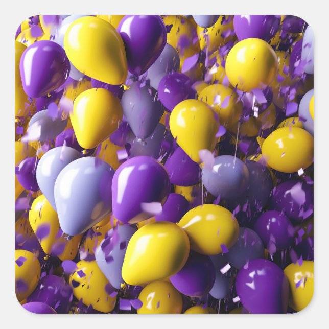 Purple and Yellow Balloons Square Sticker (Front)