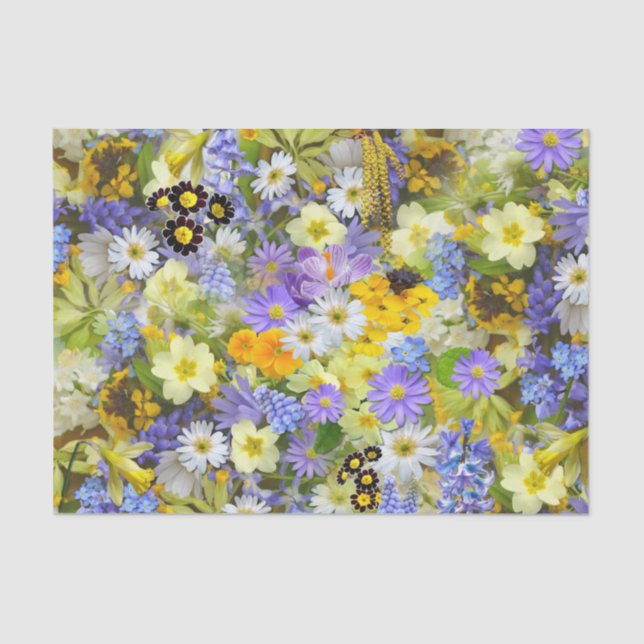 Purple and Yellow Country Garden Flowers Tissue Paper (Front)