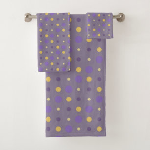 Purple and yellow dots bath towel set