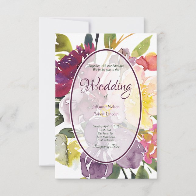 Purple and yellow floral background wedding    inv invitation (Front)