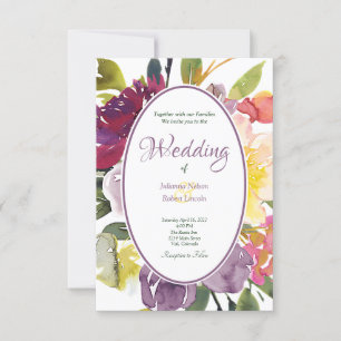 Purple and yellow floral background wedding    invitation