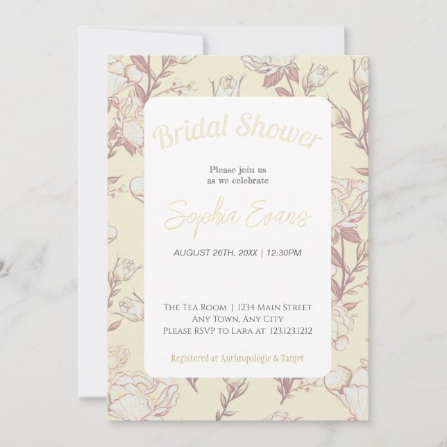 Purple and Yellow Floral Bordered Bridal Shower Invitation (Front)
