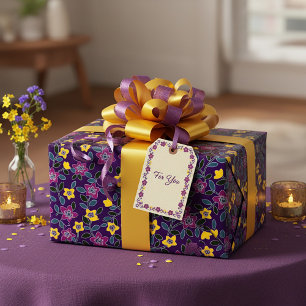 Purple and yellow floral wrapping paper