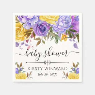 Purple and Yellow Flowers Baby Shower Napkin