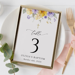 Purple and Yellow Flowers, Baptism Table Numbers
