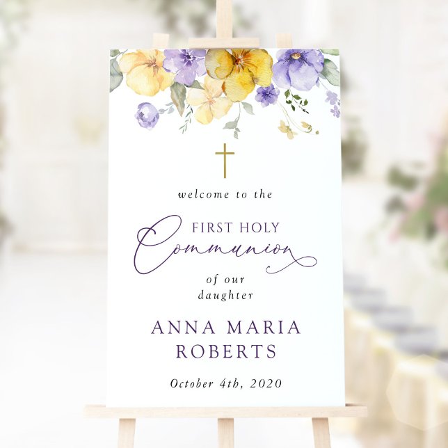 Purple and Yellow Flowers, First Communion Welcome Poster (Creator Uploaded)