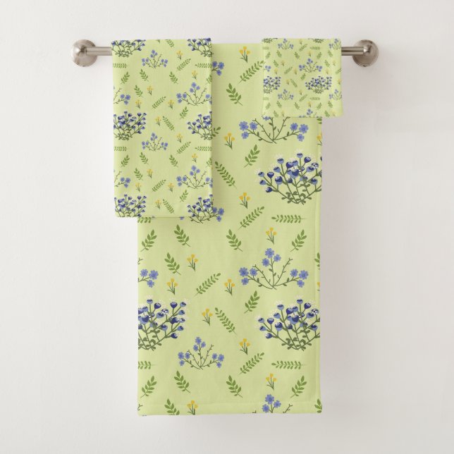 purple and yellow flowers pattern bath towel set (Insitu)