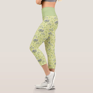 purple and yellow flowers pattern capri leggings