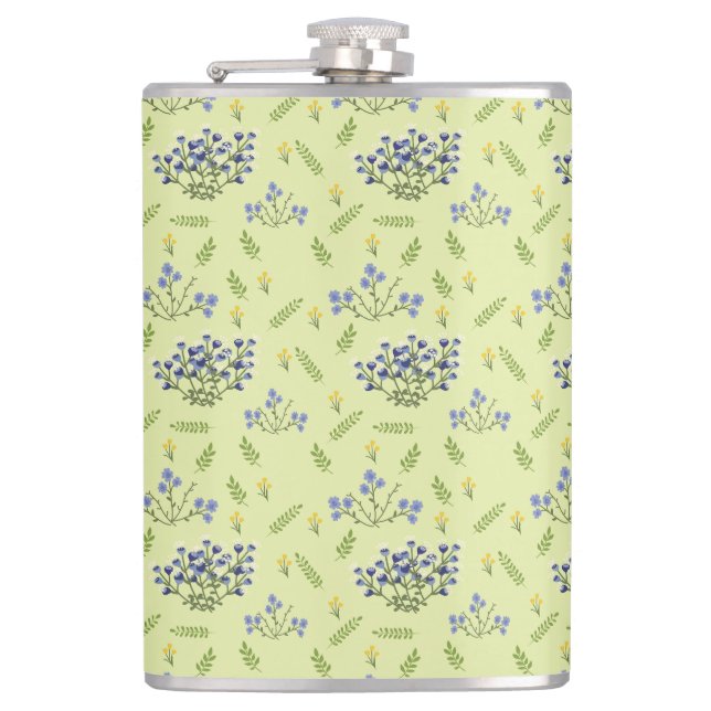 purple and yellow flowers pattern hip flask (Front)