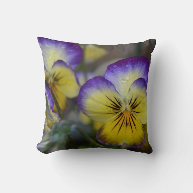Purple and Yellow Flowers Throw Pillow (Front)