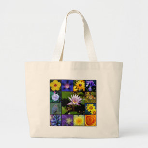 Purple and Yellow Garden Mosaic Large Tote Bag