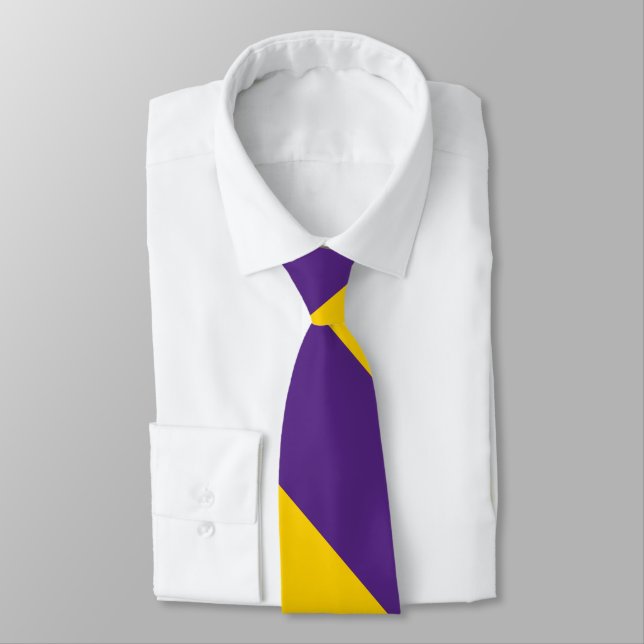 Purple and Yellow-Gold Broad University Stripe Tie (Tied)