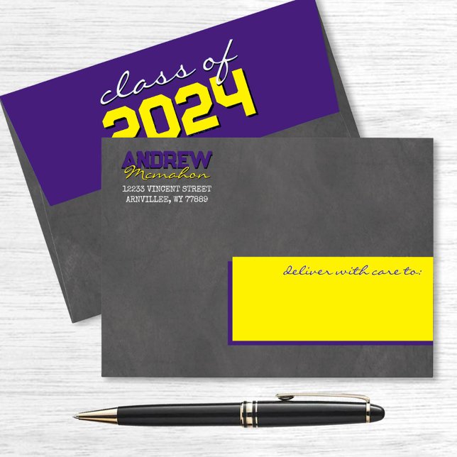 Purple and Yellow Graduation Chalkboard Envelopes (Creator Uploaded)