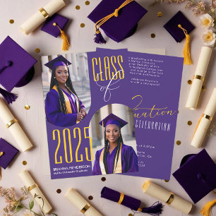 Purple and Yellow Graduation with Arched Photos Invitation