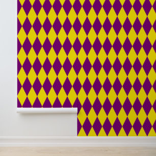 Purple and Yellow Harlequin Checkered Design Wallpaper