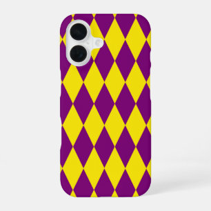 Purple and Yellow Harlequin Chequered Design iPhone 16 Case