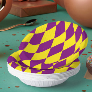 Purple and Yellow Harlequin Chequered Design  Paper Plate