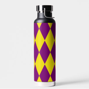 Purple and Yellow Harlequin Chequered Design Water Bottle