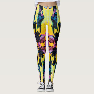 Purple and Yellow Interstellar Galactic Implosion Leggings