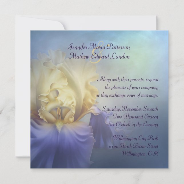 Purple and Yellow Iris Wedding Invitation (Front)