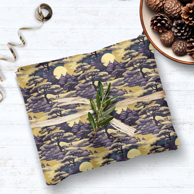 Purple and Yellow Japanese Countryside Scene Wrapping Paper (Creator Uploaded)