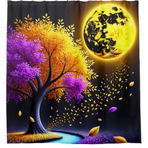 Purple and Yellow Leaves Shower Curtain