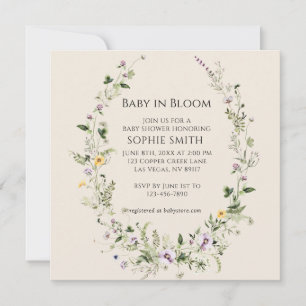 Purple and Yellow Little One In Bloom Baby Shower Invitation
