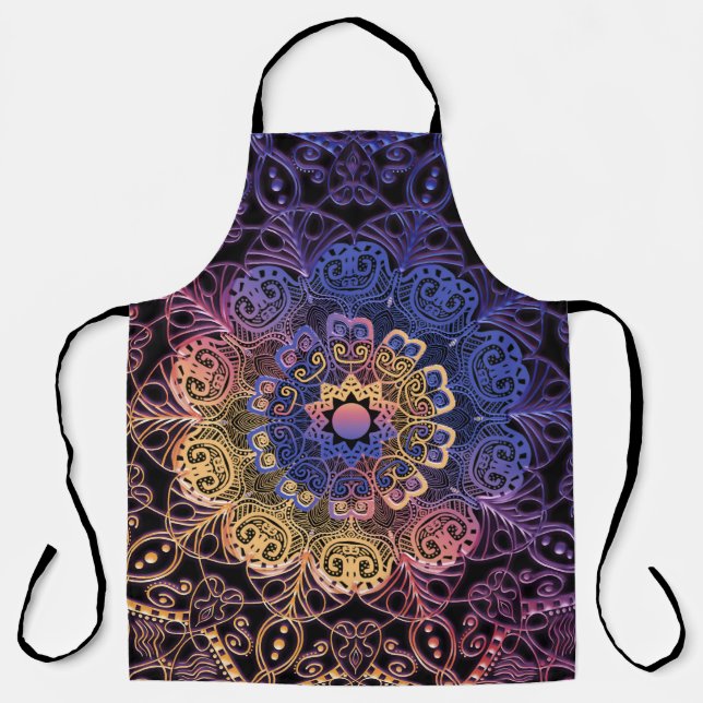 Purple and yellow mandala: hand-drawn design apron (Front)