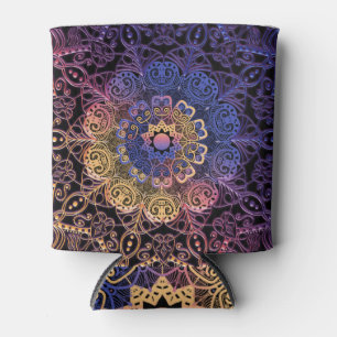 Purple and yellow mandala: hand-drawn design can cooler