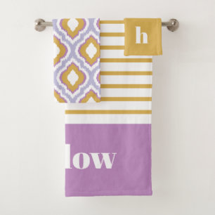 Purple and Yellow Mix and Match Monogrammed Bath Towel Set