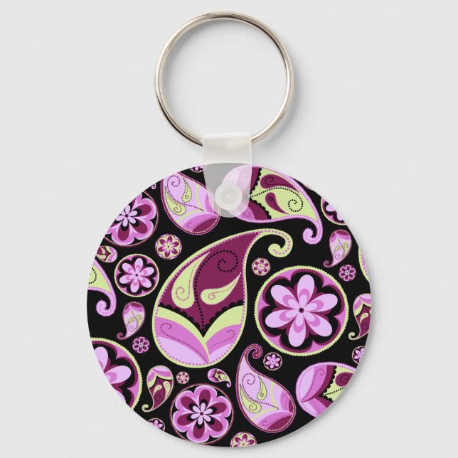 Purple and Yellow Paisley Key Ring (Front)
