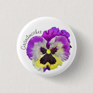 Purple and yellow pansy custom  3 cm round badge